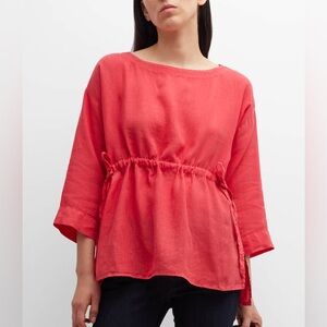 EF Garment-Dyed Handkerchief Linen Drawstring Top 100% linen red coral XL tunic
